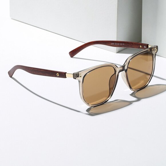 Retro Brown Large Frame Sunglasses Square Wood Grain Glasses Sunglasses main image 10
